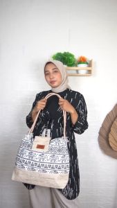 Tas Wanita Kanvas Motif - Tas Fashion Wanita Tali Sumbu - Tas Kantor - Tas Hangout Wanita - Tas Top Handle - Tas Bahu - Woman Handbag - Tas Wanita Dewasa Terbaru 2022