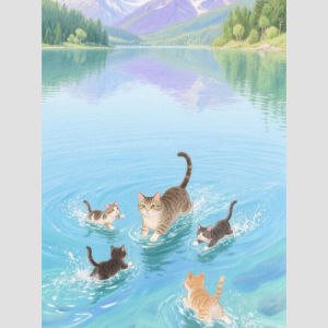 Kayou | Lake Landscape Swimming Cat 500/1000/1200/2000 PCS Jigsaw Puzzles Relaxing Art Wall Decor Nature Scenery Unframed