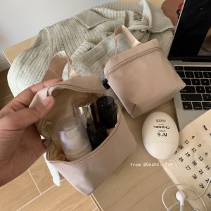 Mini Portable Nylon Makeup Bag Waterproof Handheld Cosmetic Storage Pouch Small Lipstick Recipient Bag Neutral Daily Matching