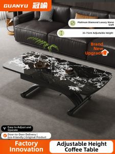 GUANYU | Height Adjustable Foldable Extendable Portable Small Home Rock Panel Dining Table Coffee Table Steel Frame