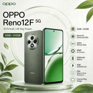 OPPO | 2026 new OPPO Reno12 F 5G 12GB RAM 512GB ROM 50MP AI Camera 32MP Selfie Camera 120Hz OLED Dimensity 6300 45W Charge NFC
