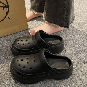 Punk Style Womens Sandals with Star Hole Design Non-Odor EVA Thick Sole Anti-Slip Step-Through Height Increasing 10cm Summer Wear