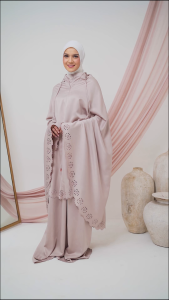 Katriella - Mukena Dewasa Daily Laser Cut Silky 2 in 1 Resleting Penutup Dagu Malay Style