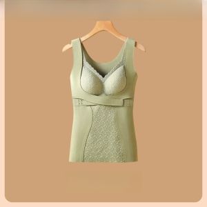 PIER N°5 | Warmth Womens Vest Herbal Primary Color Winter Front Buttoned Bralette Included Thickened V-neck Plant Floral Pattern