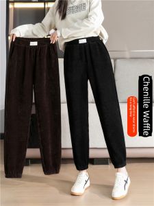 Womens Corduroy Sports Pants Autumn Winter Thickened Fleece Casual Harlan Pants High Waist Long Pants with Pockets