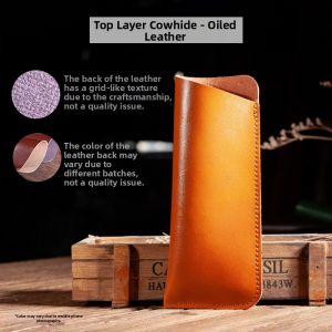 Genuine Top Layer Cowhide Leather Glasses Case Portable Nearsighted Reading Glasses Sunglasses Carrying Case Simple Design