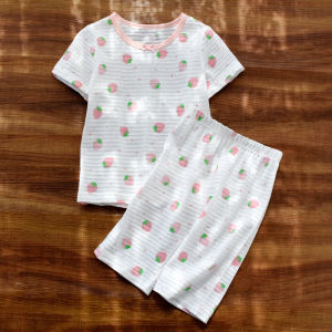 Girls Summer Lightweight Bamboo Rayon Cotton Pajamas Set Short Sleeve Two-Piece Home Clothes Soft Breathable Sweat-Wicking