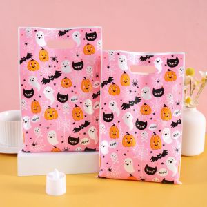 10/20/50pcs Pink Halloween Candy Bags Cute Ghost Pumpkin Goodies Cookies Gift Packaging Bags Trick Or Treat Bags Halloween Decor