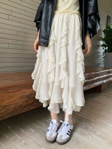 Loose Irregular Lace Half Skirt Pure Color Versatile Design Spring New Arrival Dongda Gate Natural Waist Commute Style Long Skirt