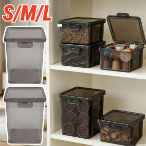 S/M/L Multifunctional Thickened Transparent Storage Box Dustproof Black Lid Kitchen Ingredient Organizer Home Office Stationery Cosmetics Contanier