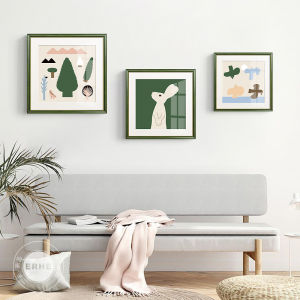 Nordic Style Forest Animal Rabbit Decorative Painting Green Bedroom Wall Art Childrens Room Decor Living Room Artwork