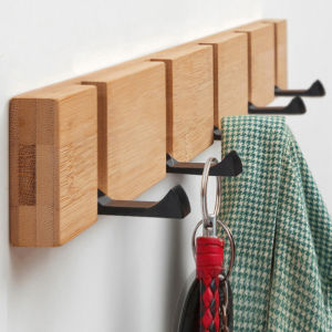 Creative Wall-Mounted Clothes Hanger behind Door Hook Hat Hook Storage Organizer Bamboo Material No Drilling Required