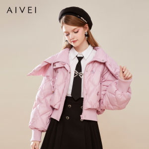 AIVEI | Young-looking Large Collar Silhouette Fitting Diamond Pattern Down Jacket