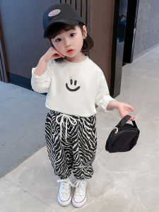 Girls White T-Shirt Hoodie Set Spring Autumn Lightweight Casual Childrens Clothing Two-Piece Set Baby Fashion Spring Outfit
