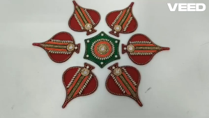 Acrylic Beaded Rangoli Floor Decoration 7-Piece Set | Traditional Festive Decor for Diwali Pooja Weddings & Home Entrance (1 Set | Size - 11 inch)