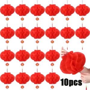 【🔥CNY 2025】10Pcs 2025 Chinese New Year Traditional Chinese Red Paper Lantern Hang Pendant Waterproof Festival Lanterns Decoration(In stock)