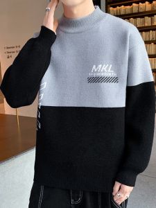 ROMON | Lormen Mens Thickened Half-High Collar Winter Sweater Mink Velvet Casual Loose Knitted Fashionable Inner Wear Youth Style