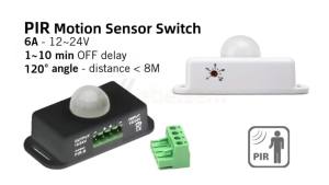DC 12-24V PIR Motion Sensor Switch - Adjustable Delay Infrared Human Detection Ideal for LED Lights and Wardrobe Strip