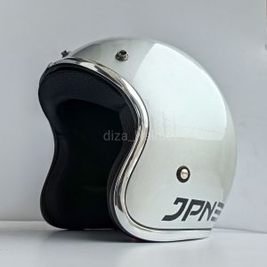 Helm Bogo JPN Original Classic List Chrome Silver metalik sepaket dengan kaca