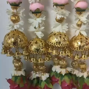 Artificial Flower and Bead Door Hanging 37 Inches | Beads & Bell Wall Hanging with Floral Tassels | Navrathri Deepavali Pooja Room & Festive Décor | 1 Pc