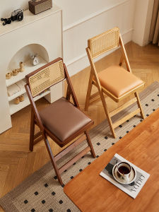 Foldable Bar Stool For Home Modern Minimalist High Stool Solid Wood Bar Chair Restaurant Japanese Rattan Backrest Chair