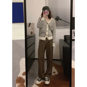 Classic Striped Knitted Cardigan Sweater Soft V-neck Autumn New Style Layering Wearable Korean Version Loose Fit Long Sleeve