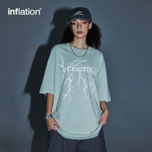 Lạm phát thương hiệu người đàn ông của thanh niên sét phản chiếu áo phông in hình 2024 mùa xuân/Mùa Hè Sản phẩm mới hợp thời trang thương hiệu đường phố cá tính quần soóc rộng tay áo