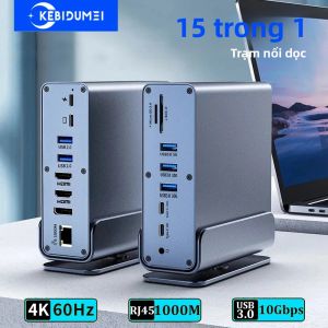 Cổng Kết Nối Đa Năng USB-C 15 Trong 1 Với Hỗ Trợ Ba Màn Hình Chuyển Đổi Type-C Sang HDMI 4K60Hz RJ45 1000M USB 3.0 PD100W Cho PC
