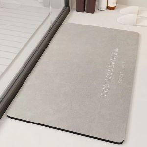 VIKAMA Minimalist Diatomite Bath Mat Quick Dry Non Slip Grey Shower Rug Simple Text Absorbent Entry Bedroom Doormat Home Decor