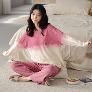 MiiOW | ชุดนอนผู้หญิงแขนยาวผ้าฝ้ายแท้ MiiOW ฤดูใบไม้ผลิและฤดูใบไม้ร่วง 2025 ใหม่ หลวม ไซส์ใหญ่ ใส่ไปกลางแจ้งได้ เสื้อผ้าสำหรับอยู่บ้าน