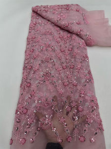 5 Yards Luxury High Quality Dubai Sequence Mesh Material Royal Bridal Beaded Lace Fabric For Wedding Dress Sewing