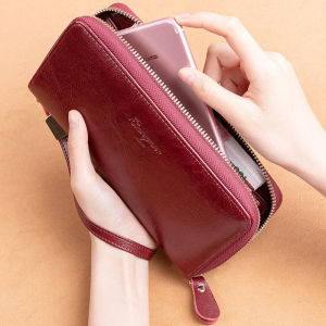 MISTLETOE Cowhide Genuine Leather Ladies Coin Purse Card Holder Anti RFID Long Wallet for Women on Sale Original