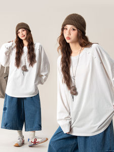 Laid-back Style Loose Fit T-shirt Slimming Effect Versatile Crew Neck White