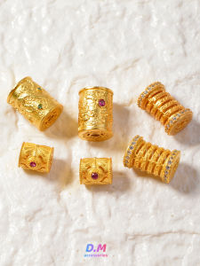 S925 Pure Silver Gold Plated DIY Accessories Five Buddhist Scriptures Dragon Pattern Straight Cut Old Style Barrel Spacer Beads