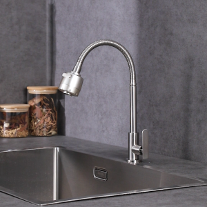 FRUD Kran Dapur Cuci Piring 1/2 In Keran Air Cuci Piring Stainless Anti Bocor Keran Dapurleher Angsa Selang Fleksibel 2 Mode