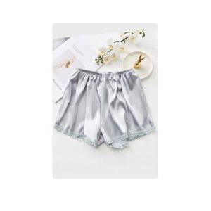 กางเกงผ้าซาตินเเต่งขอบลูกไม้