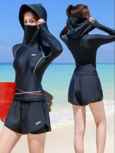 XTEP | Slimming Modest Long Sleeve Swimwear Cover Belly Beach Holiday Hooded