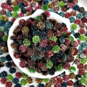 30PCS 3D Minimalist Luminous Camellia and Peony Resin Nail Art Decorations Creative Sweet Rose Pierced Flowers Nail Charms DIY