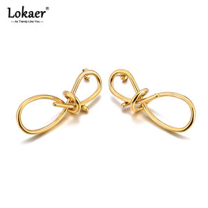 Lokaer Fashion 316L Stainless Steel Geometric Bowknot Stud Earrings 18K Gold Plated Handmade Daily Jewelry for Women E24226