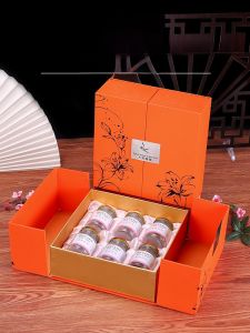 Orange Double Open Ready-To-Eat Swallows Nest Lotus Skirt Bottle Packaging Box High End 6 Bottles Gift Box Food Grade Paper