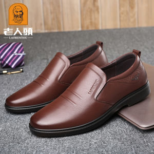 Mens Casual Leather Shoes Warm Fleece Lined Genuine Leather Soft Surface for Autumn Winter Business Casual Middle Aged And Elderly