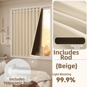 SHULIAN | No-drill Adjustable Curtain Rod Set Full Block-out & Sun-shade
