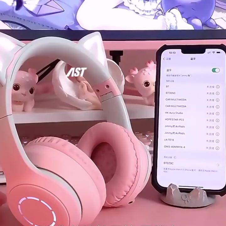 Bluetooth Paint Headset Wireless Micro -hole Headset LED Stereo Bass High Fidelity Sound Sound Stereo Cat Gradient Warna