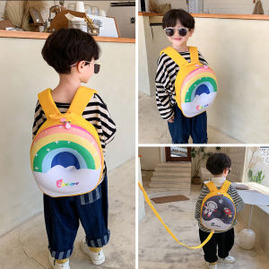 กระเป๋านักเรียนสำหรับเด็กกระเป๋าเป้สะพายหลังลายรุ้งสำหรับเด็กเด็กผู้หญิงเด็กผู้ชายอนุบาลกระเป๋าเป้ป้องกันการสูญหายของเด็กน้อยแบบใหม่ฤดูใบไม้ร่วง