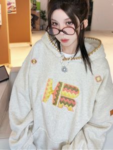 Womens Oversized Hoodie Sweatshirt Embroidered Fleece Lined Autumn Winter New Style American Streetwear Loose Fit Couples Jacket