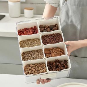 Kitchen Food Spices Grid Storage Box Anise Cinnamon Pepper Onion Ginger Garlic Seasoning Jar Crisper Seasoning Box
