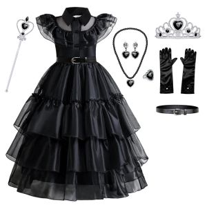 Girls Black Princess Dress-up Costume Kids Todders Halloween Cosplay Party Fancy Dress with Accessories 3-12Y