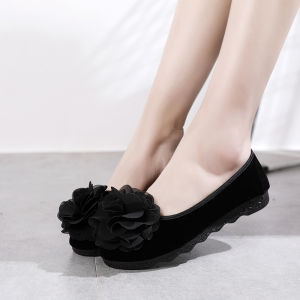 ใหม่มาถึงรองเท้าผ้าปักกิ่งสําหรับผู้หญิงรองเท้าทํางานสบายสีดํา Soft Sole Anti-SLIP ทนต่อการสึกหรอรองเท้าดอกไม้รองเท้าลําลอง