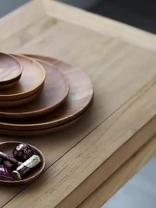 1 Chiếc Gỗ Keo Tự Nhiên Tròn Thủ Công Sushi Món Ăn Tráng Miệng Bánh Mì Trái Cây Đĩa Súp Bộ Đồ Ăn Lovesickness Chủ Đề
