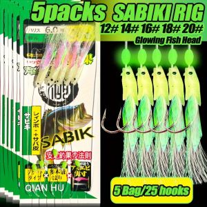 5/10pcs Sabiki Rigs Glow Fish head Fishing Lures Bait Rigs Sea Fishing Rigs Hooks Mackerel Rigs for Freshwater Saltwater